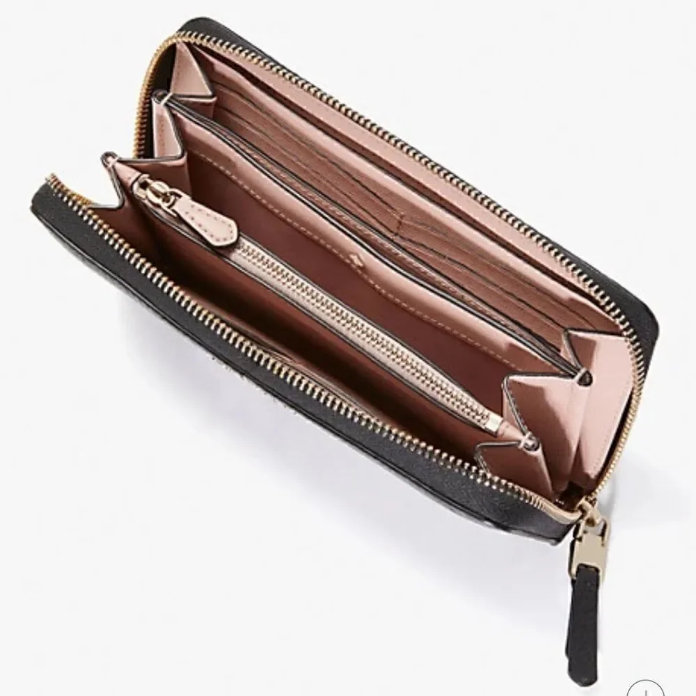 NWT Kate Spade School Essentials NY Roulette Black Zip Around Continental Wallet